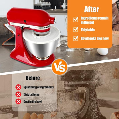 Silicone Mixers Bowl Cover Compatible with KitchenAid 4.5-5 Quart Tilt-Head Stand Mixers Bowl (White)