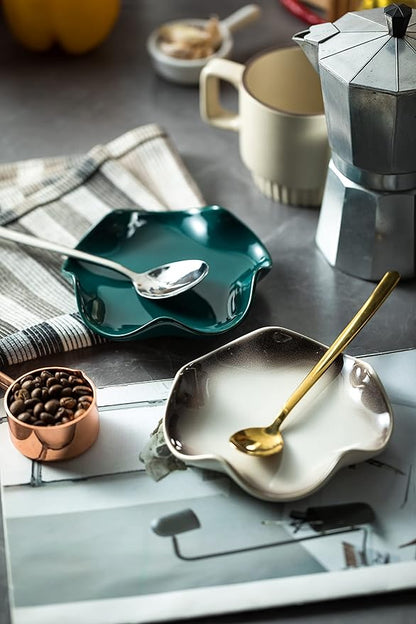 Miamolo Spoon Rest for Stove Top, Ceramic Utensil Rest with Ruffled Edge, 5.3 Inches Cute Coffee Spoon Holder for Kitchen Counter & Coffee Bar, Easy Clean, Modern Kitchen Decor Gift for Housewarming