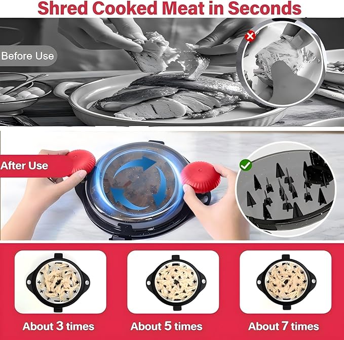 Chicken Shredder Tool Twist Large Chicken Breast Shredder Tool-Meat Shredder Meat Masher for Chicken Ground Beef Pork with Up-grated Stainless Steel Spikes Kitchen Gadgets Essentials (Red&Black)