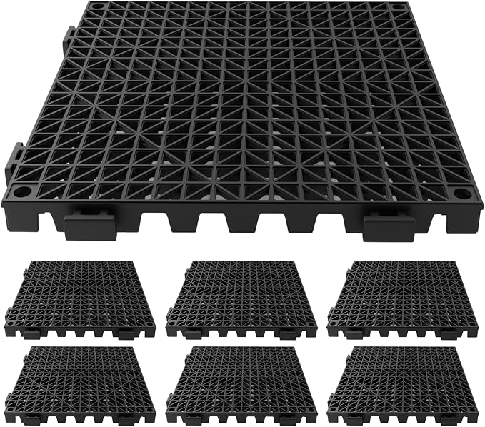 Tioncy 6 Pcs Bar Countertop Supplies Interlocking Mats 12 x 12 Inch Black Shelf Liners Bar Drying Coffee Non Slip Spills Mats for Bartending Home Cocktail Bars Restaurants