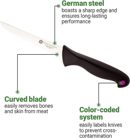 Restaurantware-6 Inch Boning Knife, 1 With Colored Coded Pins Flexible Boning Knife - High-Carbon, Stain-Resistant, Black German Steel Fillet Knife, Ergonomic Handle, For Fish, Vegetables Or Entrees