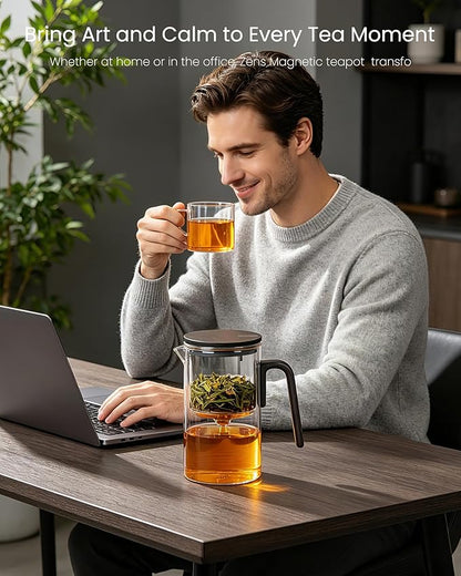 ZENS Enchanted Teapot, Magnetic Glass Tea Infuser Pot for Loose Leaf Tea Steeper, Magic Tea Maker, Mess-Free Loose Tea Diffusers for Tea Lovers Ideal Gifts, 28oz (830 ml)