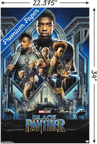 Trends International Marvel Cinematic Universe - Black Panther - Group One Sheet Wall Poster, 22.375" x 34", Premium Poster & Clip Bundle