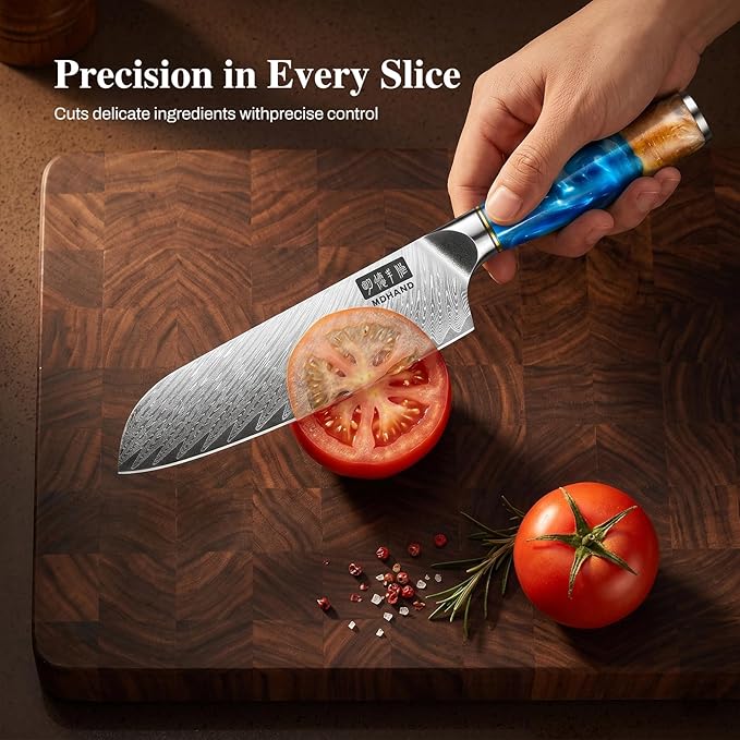 MDHAND Japanese Knife Set, 3PCS Professional Chef Knife Set, VG10 Steel Kitchen Knife Set with Azure Timber Collection Handle, Ultra Sharp Kitchen Knives Set for Home Cooking, Gifts for Men Women