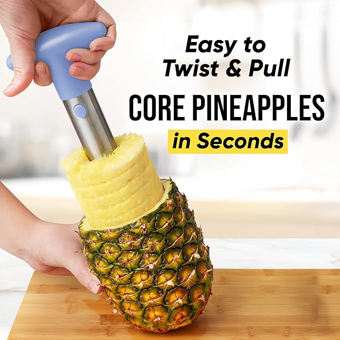 Zulay Kitchen Pineapple Corer and Slicer Tool – Stainless Steel Pineapple Cutter with Eye Remover Tool – Ergonomic Handle & Easy Core Remover – Reinforced Heavy-Duty Blade – Periwinkle Blue