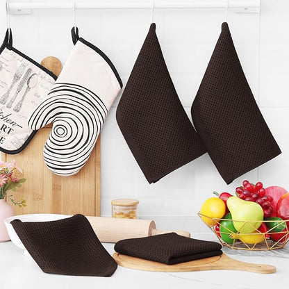 Homaxy 100% Cotton Waffle Weave Kitchen Dish Cloths, Ultra Soft Absorbent Quick Drying Dish Towels, 12 x 12 Inches, 18-Pack, Dark Brown