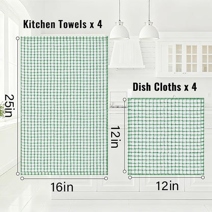 Homaxy Kitchen Towels and Dishcloths Set, 16 x 25 and 12 x 12 Inches, Set of 12 Cotton Terry Kitchen Dish Towels, Super Soft and Absorbent Dish Cloths, Green