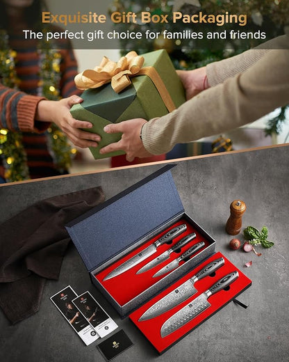 XINZUO 5-Piece Kitchen Knife,Super Sharp Damascus Steel Professional Chef Knife Set with Pakkawood Handle, Gift Box