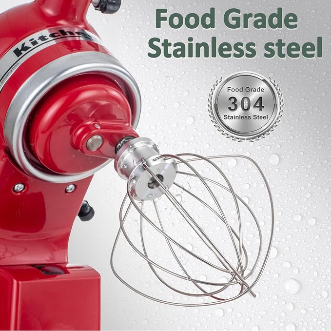 [Upgrade] K45WW Full-body Stainless Steel Wire Whip for KitchenAid, Fit Kitchenaid 4.5 and 5-Quart Tilt-Head Stand Mixer, Food Grade Stainless Steel Attachment, Healthier, Rust free, More Durable