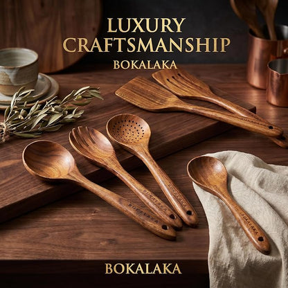 Wooden Spoons for Cooking,10 Pcs Natural Teak Wooden Kitchen Utensils Set Wooden Utensils for Cooking Wooden Cooking Utensils Wooden Spatulas for Cooking (10)