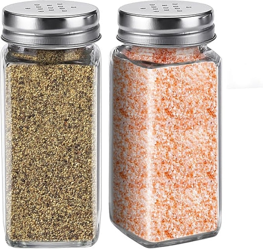Glass Salt and Pepper Shakers Set Large,DWTS DANWEITESI Farmhouse Salt and Pepper Shakers Cute with Stainless Steel Lid-Large Spice Jars,Clear to Know When to Fill,Cute Farmhouse Kitchen