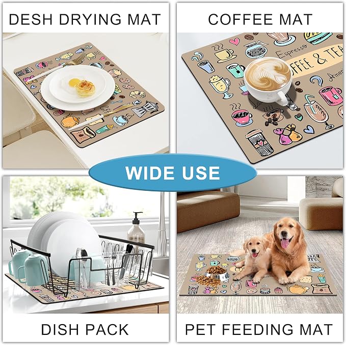 Drip Tray for Coffee Maker,Coffee Pot Mat for Countertops,Coffee Dish Drying Mat for Kitchen Counter Decor,Absorbent Reversible Microfiber Dish Drying Pad Dish Cafe Drainer Rack,pet Water Bowl Mats