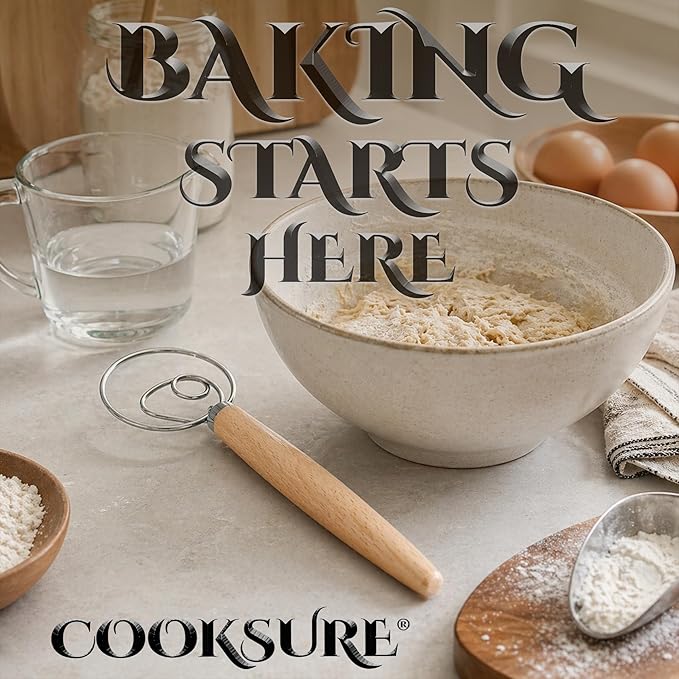 304 Stainless Steel Danish Dough Whisk for Sourdough 13 Inch – Super Sturdy Bread Whisk with Smooth Wooden Handle