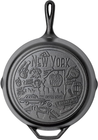 Lodge 12 Inch Cast Iron Skillet – Pre-Seasoned Frying Pan with Teardrop Handle – Oven, Stovetop, Grill & Campfire Use – Made in USA – Non-Toxic, Even-Heating Cookware – New York