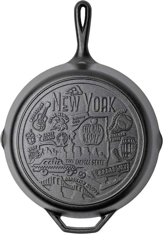 Lodge 12 Inch Cast Iron Skillet – Pre-Seasoned Frying Pan with Teardrop Handle – Oven, Stovetop, Grill & Campfire Use – Made in USA – Non-Toxic, Even-Heating Cookware – New York