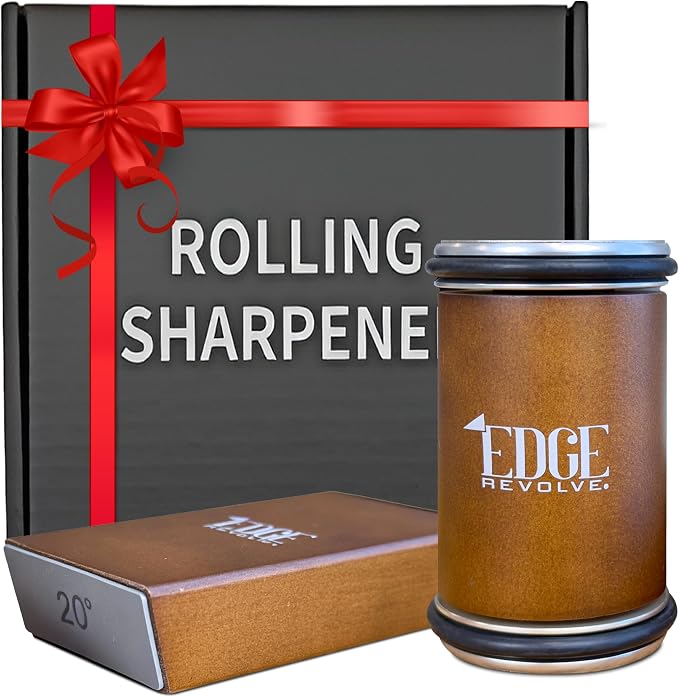 Rolling Knife Sharpener Kit, Magnetic 15° & 20° Angle Guides, Diamond & Ceramic Discs, Manual Rolling Knife Sharpener Tool for Razor-Sharp Kitchen gadgets, Chef & Outdoor Knives (Brown Gold)