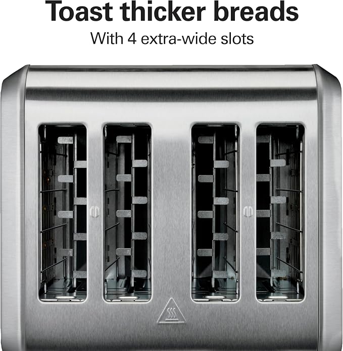 Hamilton Beach 4 Slice Toaster with Extra Wide Slots for Bagels, Shade Selector, Toast Boost, Slide-Out Crumb Tray, Auto-Shutoff and Cancel Button, Brushed Stainless Steel (24910G)