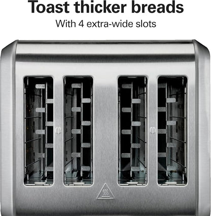 Hamilton Beach 4 Slice Toaster with Extra Wide Slots for Bagels, Shade Selector, Toast Boost, Slide-Out Crumb Tray, Auto-Shutoff and Cancel Button, Brushed Stainless Steel (24910G)