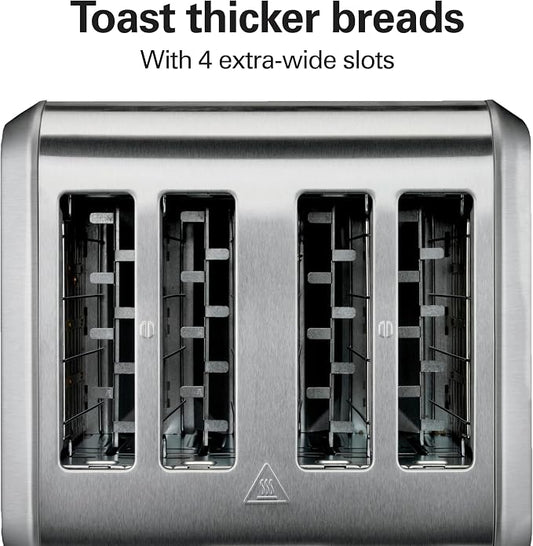 Hamilton Beach 4 Slice Toaster with Extra Wide Slots for Bagels, Shade Selector, Toast Boost, Slide-Out Crumb Tray, Auto-Shutoff and Cancel Button, Brushed Stainless Steel (24910G)