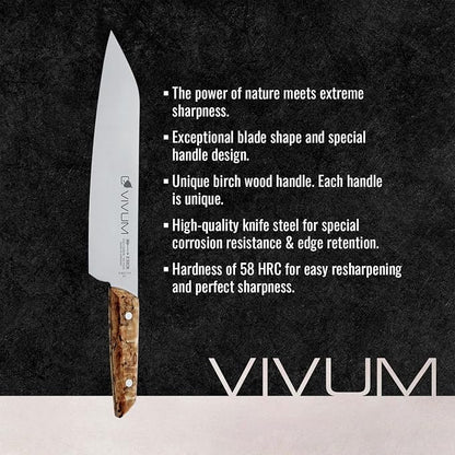 F. DICK – VIVUM Chef Knife – Allround Knife with 8.2" blade & 58 HRC - Ideal for meat, fish & vegetables - Stainless steel - Ultra sharp - Birchwood handle – Made in Germany