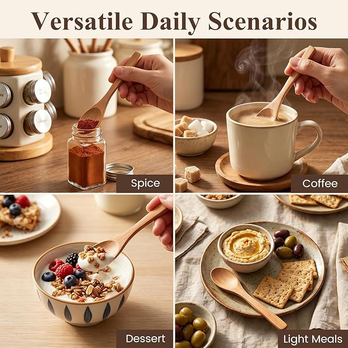 HANSGO Small Wooden Spoons, 6PCS Wooden Spoons for Eating Honey Coffee Tea Jam Bath Salts, 6 Inches
