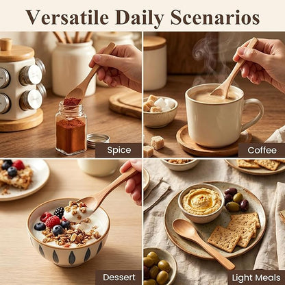 HANSGO Small Wooden Spoons, 6PCS Wooden Spoons for Eating Honey Coffee Tea Jam Bath Salts, 6 Inches