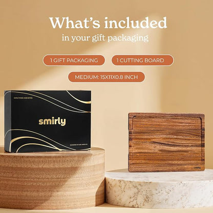SMIRLY Walnut Wood Cutting Board for Kitchen - Wood Cutting Board for Meal Prep, Serving, Charcuterie - Kitchen Gadgets, House Warming Gift - Small Wooden Chopping Board Non Toxic - 1 Pack