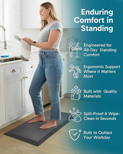 Ophanie Kitchen mats for Floor, 3/4 inch Thick, Kitchen Rugs, 20x39 Anti Fatigue Standing Cushioned Mat, Waterproof, Comfort Ergonomic mat for Office, Home, Sink, Charcoal Non-Slip Bottom