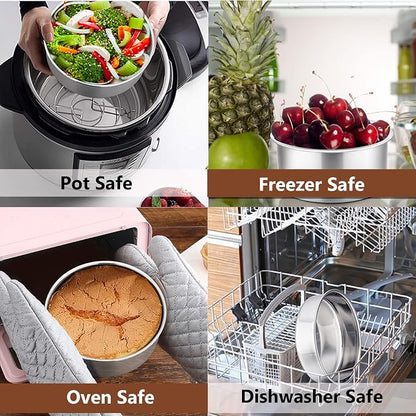 P&P CHEF Cake Pans Sets for Baking, 4" + 4" + 6" + 6" 4 Piece Stainless Steel Round Cake Pans Tin, Oven/Pot/Dishwasher Safe, Combination of Different Sizes, Leak-proof & Easy Clean
