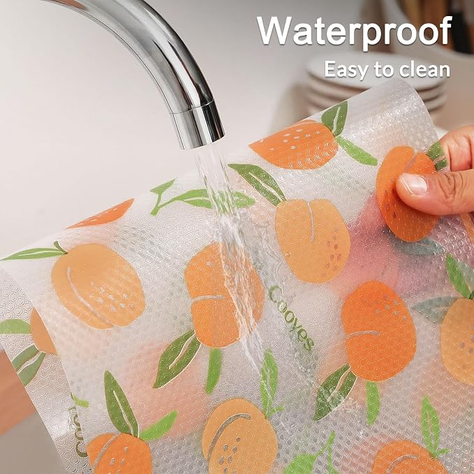 Cooyes Shelf Liner, Non-Adhesive Waterproof Drawer Liner, Durable Easy-to-Cut EVA Shelf Paper for Kitchen Cabinets, Refrigerator, Cupboard, and Dresser (17.5 Inch W x 120 Inch L, Peaches)
