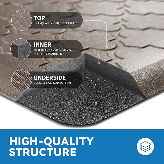 Kitchen Mat Cushioned Anti Fatigue for Floor, Non-Slip Waterproof Comfort Rug for Kitchen Sink, Standing Desk & Laundry, 20"x30", Khaki