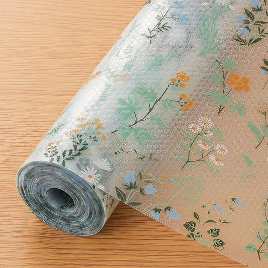 INNOLITES Shelf Liners for Kitchen Cabinets – Drawer Liner Waterproof & Oil-Proof, Non-Adhesive EVA with Floral Pattern – Durable Washable, Easy to Cut (Sage Green, 11.8" x 120")