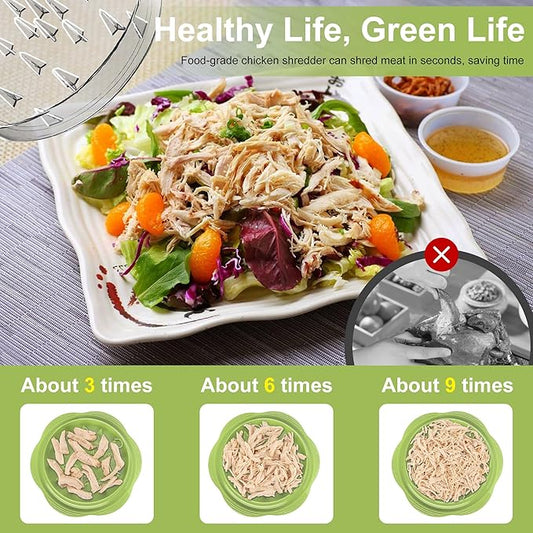 SURETIVIAN Chicken Shredder Tool Twist Large Chicken Breast Shredder with Brush&Fork, Visible Meat Shredder Machine, Anti-Slip Strip, Ergonomic Handle, BPA Free, Suitable for Pork Beef Chicken(Matcha)