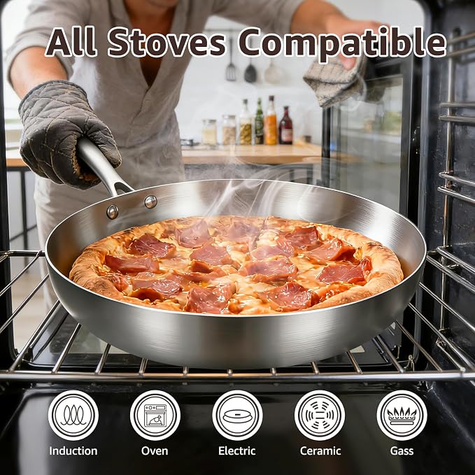 Inqibee 8.5-10 Inch Tri-Ply Stainless Steel Frying Pans with Lid, Small Sauté Pan Set, Skillets, Induction Cooking Pan, Pots and Pans Set Heavy Duty and Oven Safe