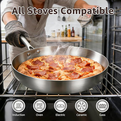 Inqibee 8.5-10 Inch Tri-Ply Stainless Steel Frying Pans with Lid, Small Sauté Pan Set, Skillets, Induction Cooking Pan, Pots and Pans Set Heavy Duty and Oven Safe