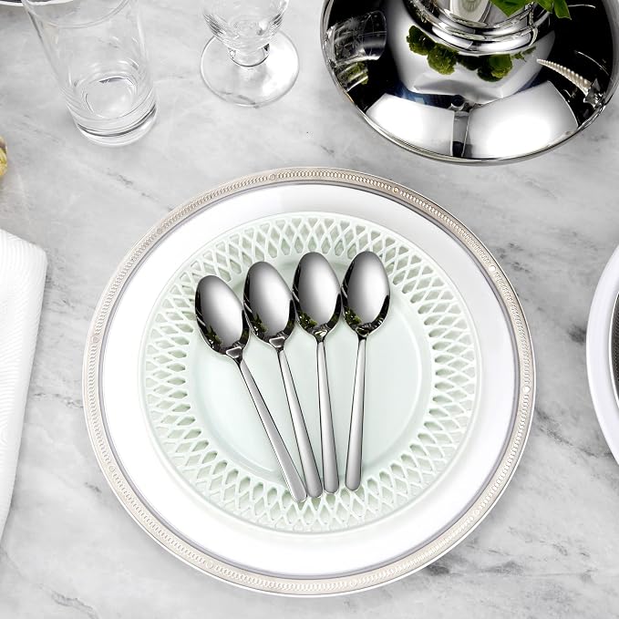 KEAWELL Premium Aline 8-Piece 6.4 inch Spoon Set – 18/10 Stainless Steel Silverware with Mirror Polish, Dishwasher Safe for Table Setting and Entertaining (8, Teaspoons)