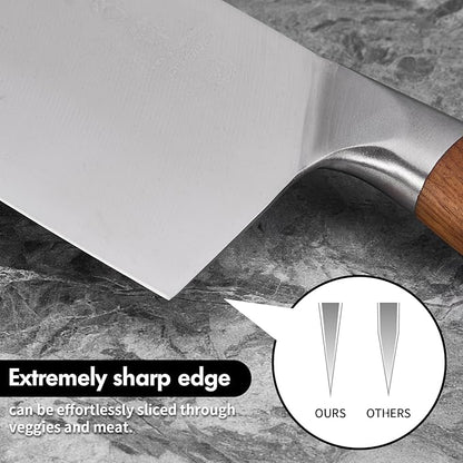 SHI BA ZI ZUO 7 Inches Stainless Steel Meat and Vegetable Cleaver Knife with Ergonomic and Sturdy Wooden Handle
