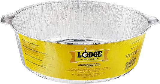 Lodge Silver 12 Inch Aluminum Foil Dutch Oven Liner - 100% Recyclable Dutch Oven Liner - Easy Camp Cooking Cleanup - 12 Pack