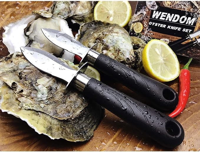 Oyster Knife Shucker Set Oyster Shucking Knife and Gloves Cut Resistant Level 5 Protection Seafood Opener Kit Tools Gift(2knifes+2Glove+1Cloth)