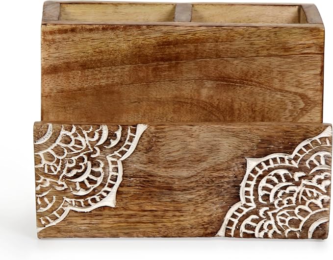 Silverware Holder Caddy, 2 Compartments Wooden Utensil Holder Flatware with Napkin Holder, Wooden Cutlery Holder Organizer Containers for Party, Kitchen Countertop, Forks, Spoons, Knives, Napkins