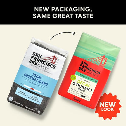 San Francisco Bay Coffee - Decaf Medium-Dark Roast Whole Bean Coffee - Decaf Gourmet Blend (2 lb bag) - Swiss Water Processed