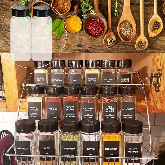 Tiaiidi 24 Pack 3.5 oz Square Plastic Spice Jars,Seasoning Containers with Black Screw Lids to Pour or Shake,Empty Storage Spice Containers for Spice,Powders,Peppers
