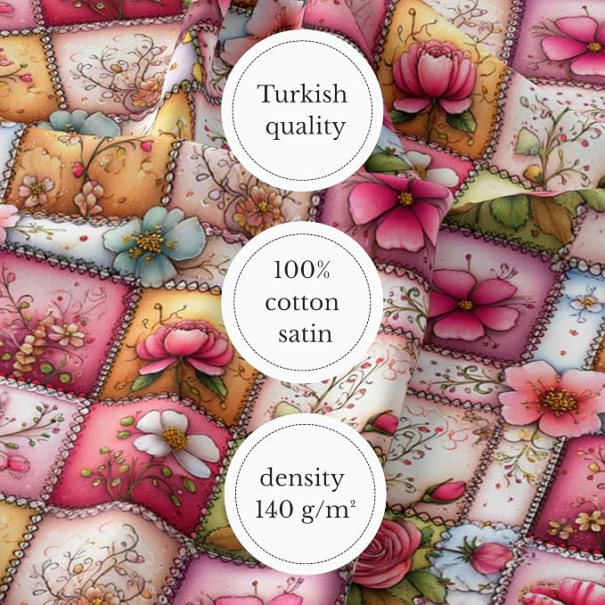 100% Cotton Fabric by the Yard – Turkish Quality Quilting & Sewing Fabric, 1 Yard x 1.69 Yards Wide, Patchwork Cotton for Crafts