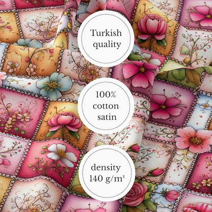 100% Cotton Fabric by the Yard – Turkish Quality Quilting & Sewing Fabric, 1 Yard x 1.69 Yards Wide, Patchwork Cotton for Crafts