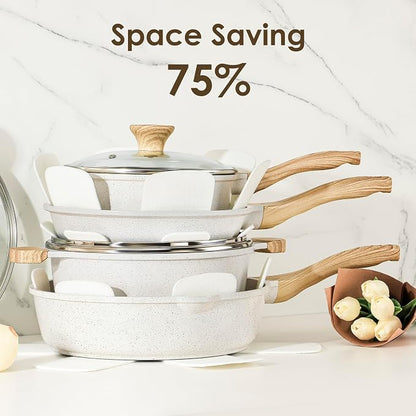 SENSARTE 23 PCS Nonstick Ceramic Cookware Set, Non Toxic Pots and Pans, PFAS & PFOA Free, Healthy Kitchen Cooking Set with Stay-Cool Handles, Induction Compatible, White