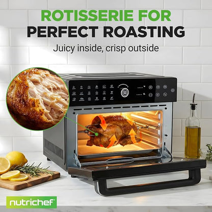 NutriChef 32 Quart Air Fryer & Oven | Digital Airfryer with 20 Presets, Dual Cook, Rotisserie, Bake & More | Multi-Function Convection Countertop Oven | Large Capacity | 18" x 17" x 14 | Black