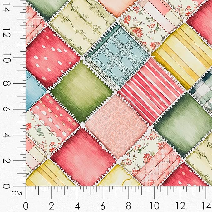Patchwork Ice Cream Cotton Fabric Panel – 6 Designs (10×10 inch Each) + Bonus Sheet 29.5×19.6 inch, 100% Cotton 140 GSM, Made in Türkiye
