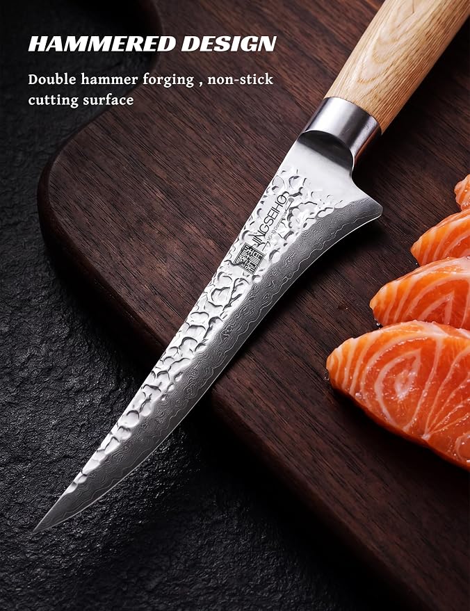 Fillet Knife for Fish and Meat, Lab Tested Ultra and Long-lasting Sharp, VG-10 Core 67Layers Damascus Stainless Steel Fishing Filet Knife, Premium Forged for Filleting and Cleaning