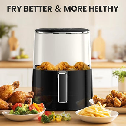 NEWBULIG Air Fryer 6.34 Quarts, Airfryer with Visual Window, 400℉ Fast Heating Air Fryers Oven with Timer, Auto-Off, Non Toxic & Non Stick, Multiple 12 Modes for Roast, Bake, Dehydrate, Fry, Reheat