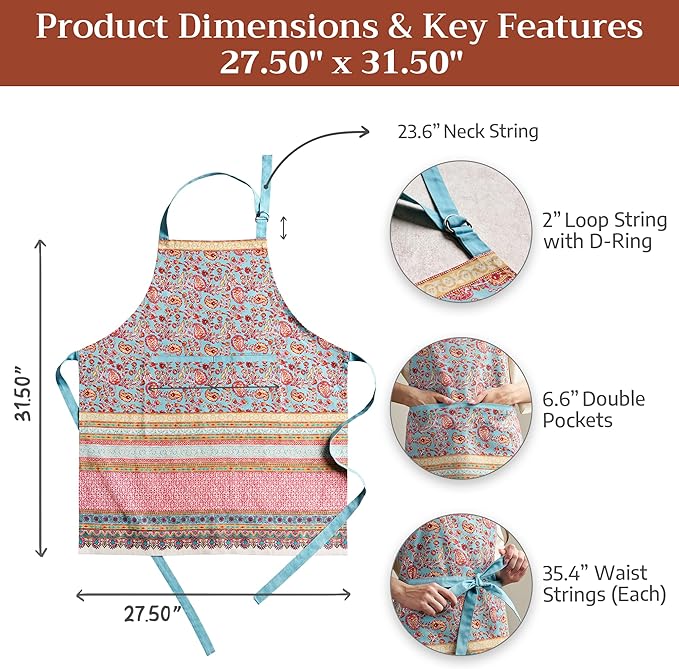 Maison d' Hermine 100% Cotton Apron for women with Pocket Kitchen Chef Apron for Men Cooking Spring Summer